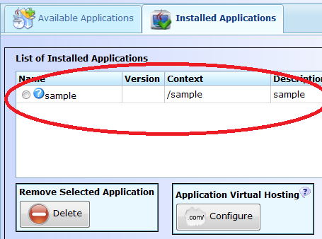 NGASI installed applications section