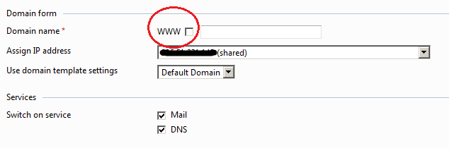 Plesk add domain with www