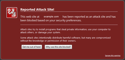 reported attack site by google